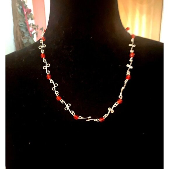 Silver Whimsical Acrylic Glass Red Fashion Necklace - Picture 4 of 8